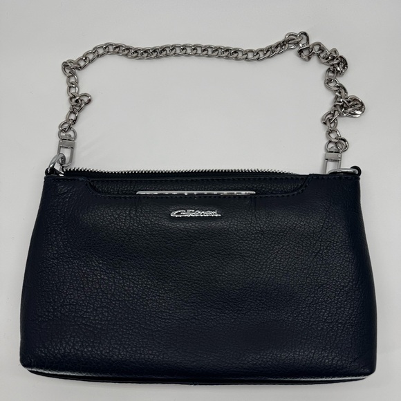 Giorgio Ferretti Handbags - Giorgio Ferretti Black Leather Crossbody Bag Silver Chain Strap Pebbled Finish